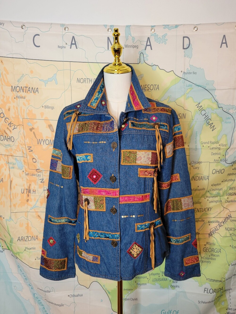 Yak Magik Boho Embroidered Denim Jacket - Blue